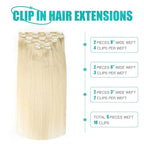 SURNEL Clip in Hair Extensions Platinum Blonde Straight Real Clip in Human Hair Extensions 18inch 6pcs 120g(#60,18'')