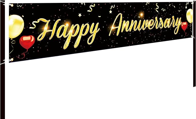 Happy Anniversary Large Banner Wedding Anniversary Banner Black Gold Outdoor by HHERCICIM