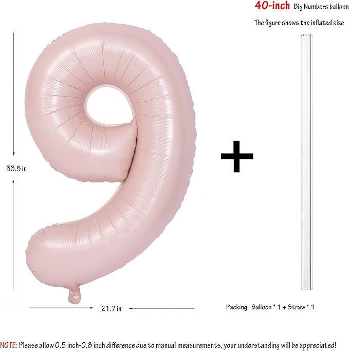 40 In Matte Pink Number Balloons Helium Foil Mylar Balloon Party Digital 9 | - Image 2