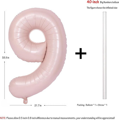 40 In Matte Pink Number Balloons Helium Foil Mylar Balloon Party Digital 9 | - Image 2