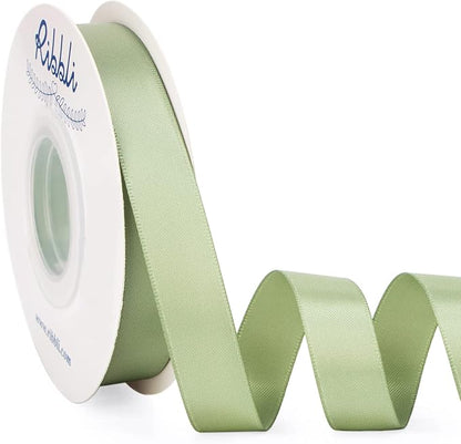 Ribbli Dusty Sage Satin Ribbon Double Faced Satin 5/8 Inch x Continuous 25 by Ribbli