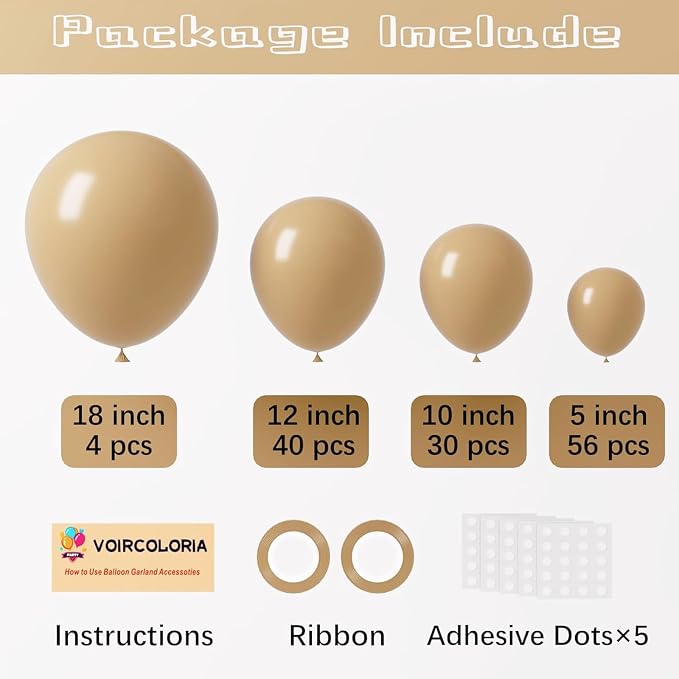 Voircoloria 130pcs Tan Balloons Garland Arch Kit, 18 12 10 5 Inch | - Image 2