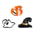 Mini Cute Acetate Hair Claw Clips for Women- Italian Designed Original Handmade Vintage Halloween Hair Accessories- Pumpkin, Witch Hat, Ghost, Nonslip, Plant-Based, Gift Boxed, 3-Pack