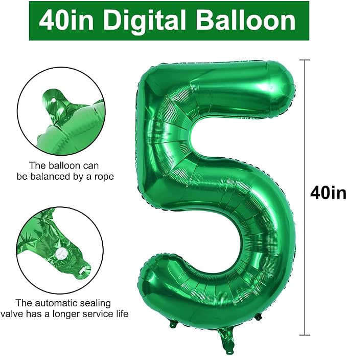 TONIFUL 40 Inch Dark Green Number 5 Balloons Large Foil 5th Birthday Decor | - Image 2