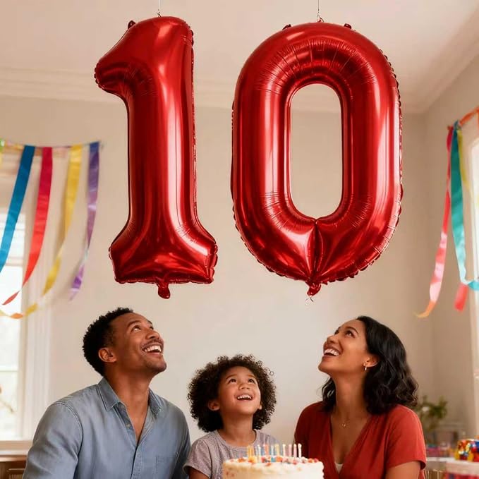 Laser Red Number 10 Balloons 40 Inch Giant Number Red 10 Foil Mylar Balloons - Image 6