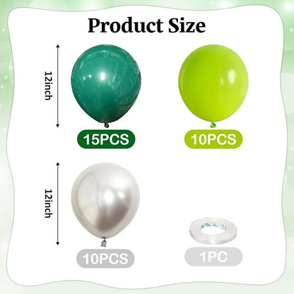 Green Balloons, 12 Inch Dark Emerald Lime Green Metallic Silver Latex Balloons - Image 3