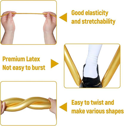 100Pcs 260 Balloons Metallic Gold Long Balloons - Image 3