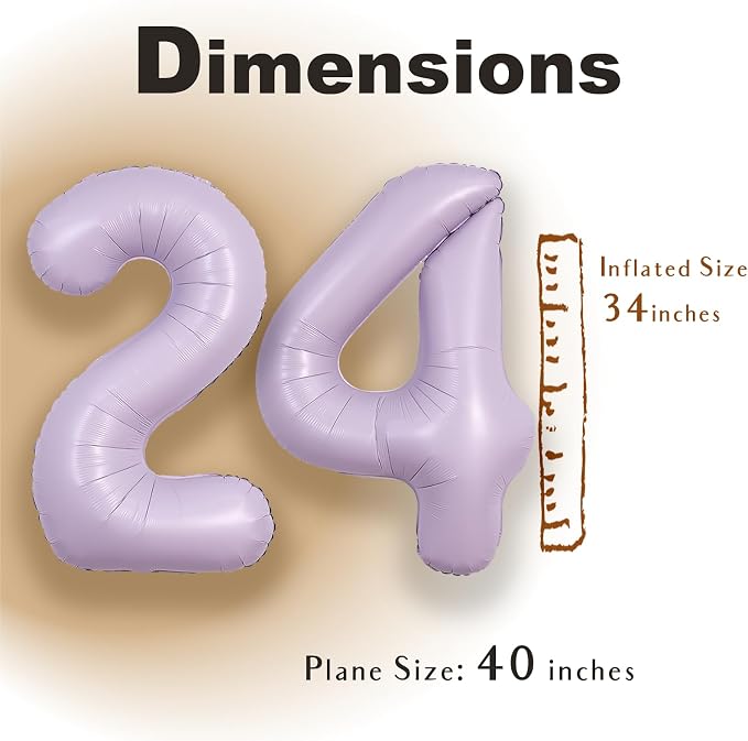 SUWEN 40 Inch Light Purple Lavender Big 24 Balloon Number Foil Helium 0-9 | - Image 2