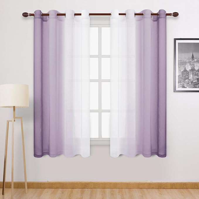 DWCN Lavender Faux Linen Ombre Sheer Curtains by DWCN