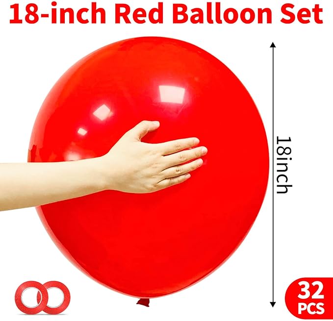 32Pcs Red Big Balloons 18 Inch, Round Large Latex Party Balloons - Image 3