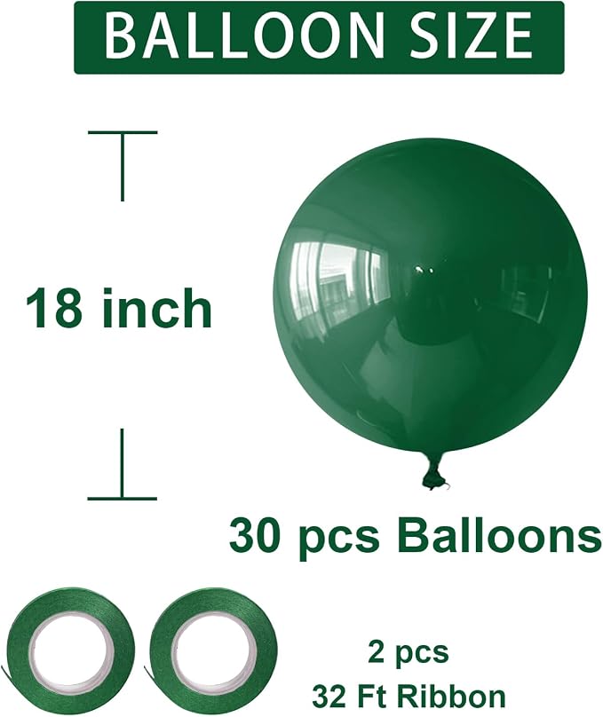 Green Balloons Green Birthday Decorations 30 Pack 18 inch Round Party Balloons - Image 2