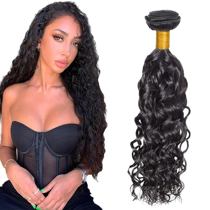 30 Inch Color 1B Bundles Human Hair Natural Black Water Wave Bundles Double Weft Niegmeag Hair Weave Peruvian Grade 8A Virgin Remy Hair Extensions