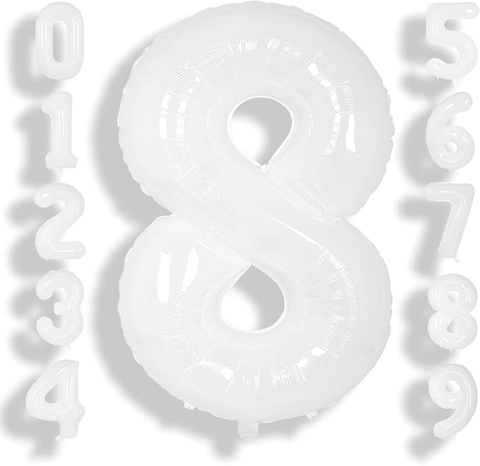 SUWEN 40 Inch White Large 8 Balloon Number Big Foil Helium Numbers 0-9 | Giant by SUWEN