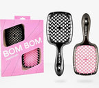 BOM BOM 2 Unit Kit, Wet And Dry Vented Detangling Hair Brush For All Hair Types, Light Weight Hairbrush, Scalp Massage Brush (Light pink black)