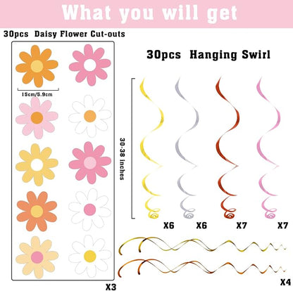 60pcs Daisy Flower Hanging Swirls Colorful Daisy Foil Swirls Ceiling Hanging - Image 2