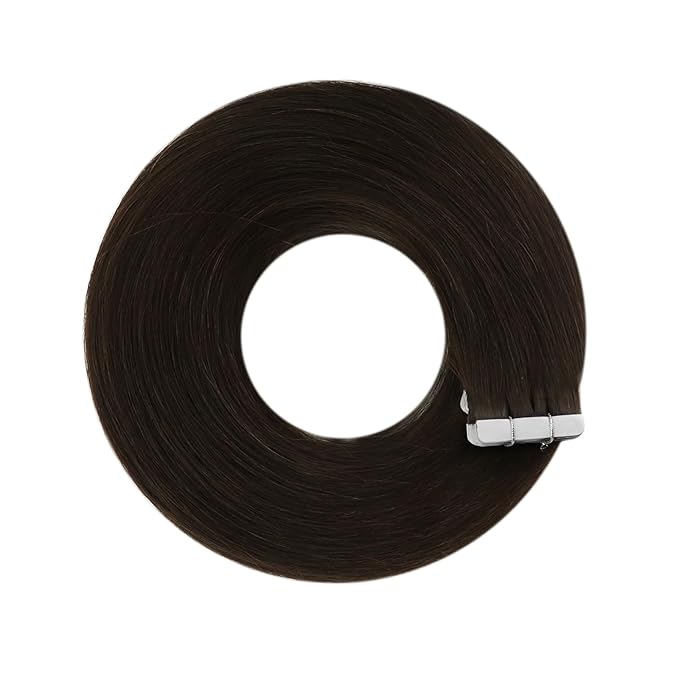 YoungSee 28 Inch Tape in Hair Extensions Real Human Hair Brown 20pcs 50g Invisible Tape in Extensions Human Hair Dark Brown Tapes on Remy Hair Extension for Long Straight Hair