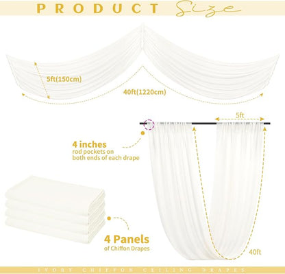 4 Panels Ivory Ceiling Drapes for Wedding Ceiling Drapes 5ftx40ft Wedding Arch - Image 2