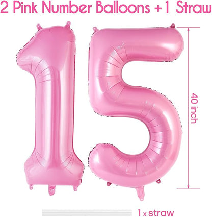 Pink Number 15 Balloon, 40 Inch Big Large Foil Helium Number Balloons, Giant - Image 3