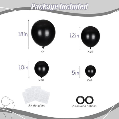104pcs Black Balloon Garland Arch Kit Different sizes 18/12/10/5 Inch | Black - Image 2
