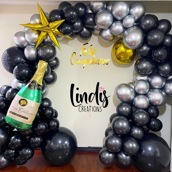 KBZVNAF Black and Silver Latex Balloons 60 Pack 12 inch | Black Metallic Silver - Image 4