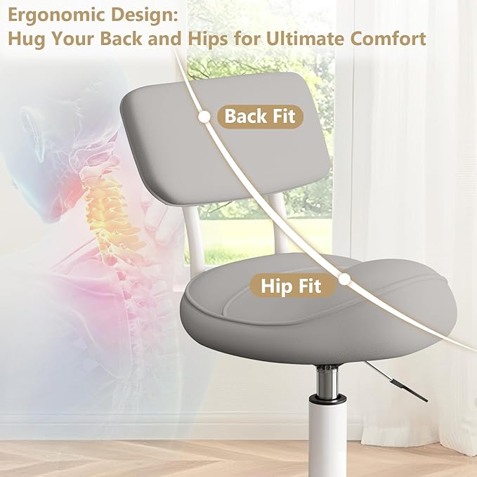 Ergonomic Esthetician Stool Chair with Back Support for Salon, Swivel Rolling Stool Height-Adjustable for Clinic Dentist Spa, Home Office, Drafting Work Task Chair
