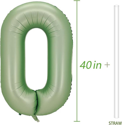 Number 0 Balloon, 40-Inch Sage Green Number Balloon | 40-inch foil balloon - Image 4