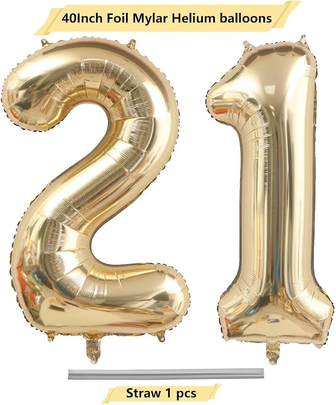 Light Gold 21 Number Balloons 40 Inch White Gold Giant 12 Foil Mylar Helium | - Image 4