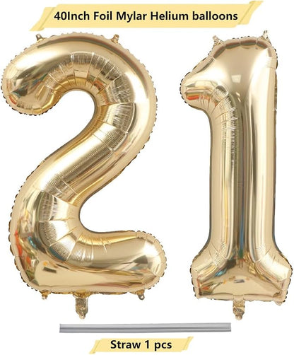 Light Gold 21 Number Balloons 40 Inch White Gold Giant 12 Foil Mylar Helium | - Image 4