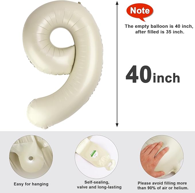 9 Balloon Numbers Birthday Decorations, 40In Cream Balloons - Image 5