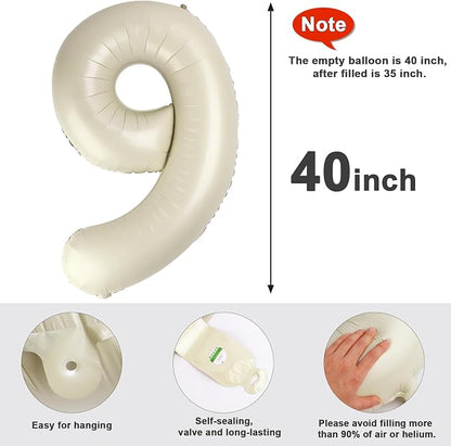 9 Balloon Numbers Birthday Decorations, 40In Cream Balloons - Image 5
