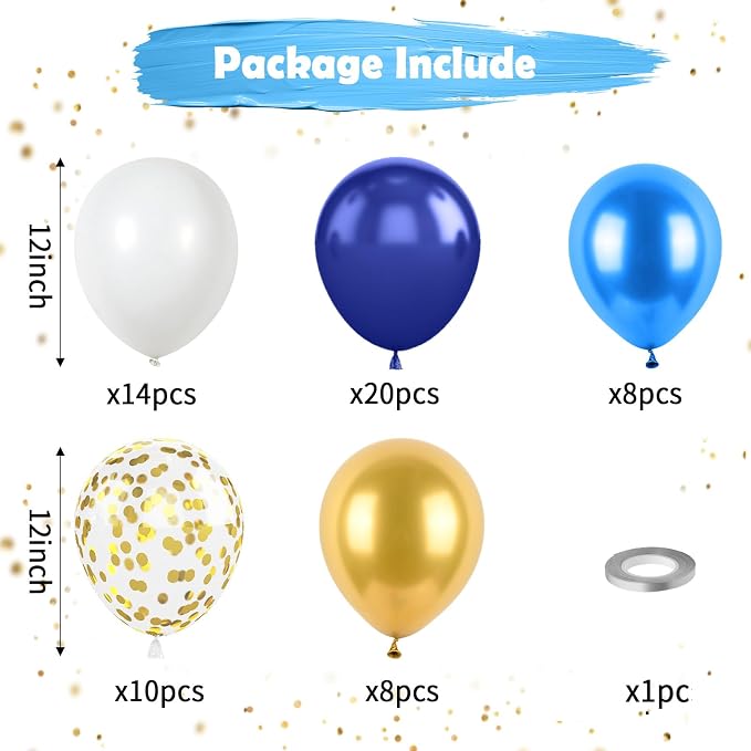 Navy Blue and Gold Balloons, Metallic Golden and Blue Balloon Navy and White - Image 2