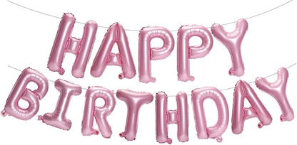 PIGETALE Pink Happy Birthday Banner, 16 Inch 3D Aluminum Foil Inflatable by welcomePIGETALE