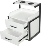 Suspended Salon Station for Hair Stylist, Wall Mounted Styling Salon Station Storage Cabinet w/2*Drawers &Hair Dryer Stand,Floating Nightstand Stylist Storage Cabinet for Home (Black+White)