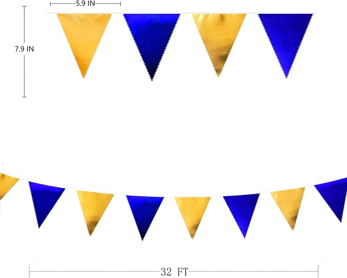 Royal Blue Gold Party Decoration Navy Blue Gold Triangle Pennant Banner Flag - Image 2