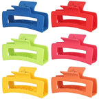 3.5 Inch Square Hair Clips for Women 6 Pack Hair Claw Clips Medium Claw Clips for Thick Thin Hair Rectangle Banana Jaw Hair Accessories for Women Girls -Dopamine