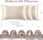 2 Pack 100% Pure Silk Pillowcase for Hair and Skin, Both Sides Mulberry Silk Pillowcases with Hidden Zipper, Cooling Pillowcase 19 Momme, 600 Thread Silk Pillow Cases Queen Size, Beige