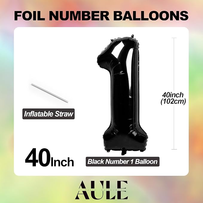 AULE 40 Inch Black Number Balloon 1 Foil 0-9 Birthday Big Numbers | Birthday - Image 5