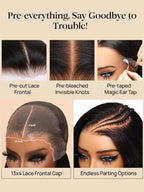 KLAIYI Pre Everything Glueless Layer Side Part Loose Body Wave 13x4 Lace Front Wigs Human Hair Drawstring Curtain Bangs Face framing Pre Bleached Knots Pre Plucked 3S Ready to Put On and Go Wig 24Inch