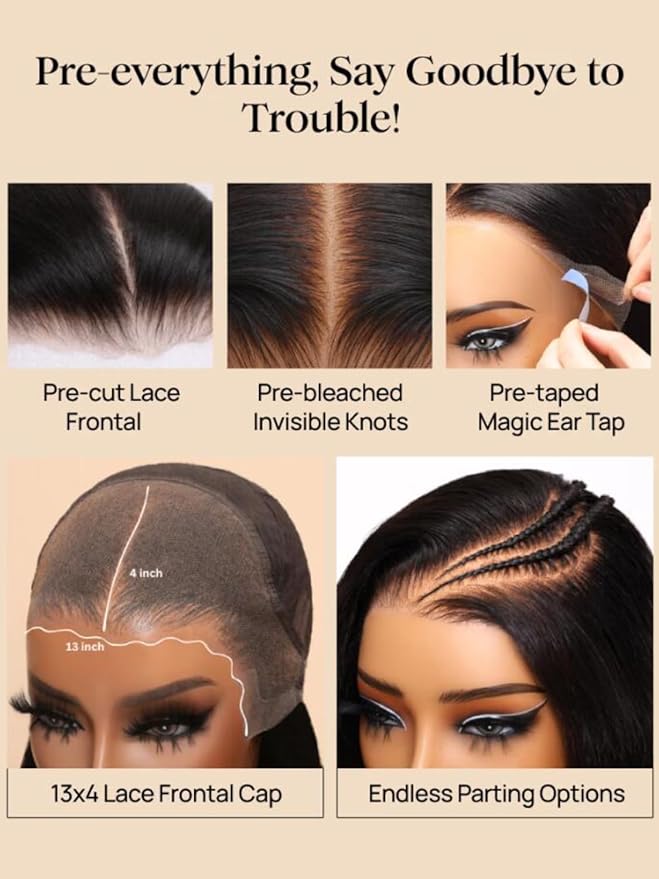 KLAIYI Ombre Brown Loose Body Wave 13x4Pre Everything Lace Frontal Chestnut Brown Drawstring Wig with Face Framing Layers Precut Lace Pre Plucked Bleached Bye Bye Knots Ready to Wear and Go Wig 16Inch