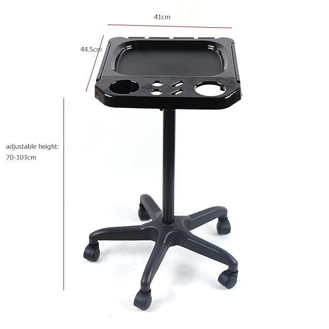 Aluminium Salon Instrument Tray, Height Adjustable Trolley Cart Tray Station on Wheels for Salon Tattoo Spa Beauty Service Holder Tool Storage (Black,Style 2)
