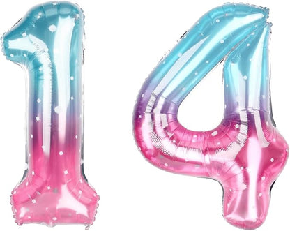 40 Inch Blue Pink Number 14 Balloon, Ombre Foil 14th Birthday Decorations | by Unknown