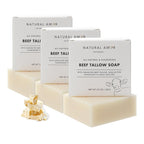 Natural Amor Beef Tallow Soap Bar 3 Pack, Handmade with Organic Grass-Fed Beef Tallow, Shea Butter, Coconut Oil, Natural Soap for Dry or Sensitive Skin Fragrance-Free, 3.5oz Each