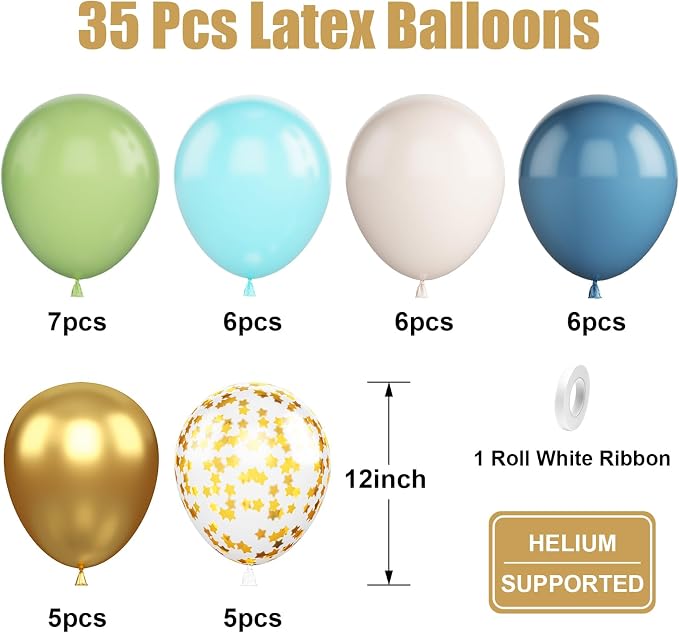 Green Blue Gold Balloons, 12 Inch Dusty Blue and Sage Green Balloons Set - Image 2