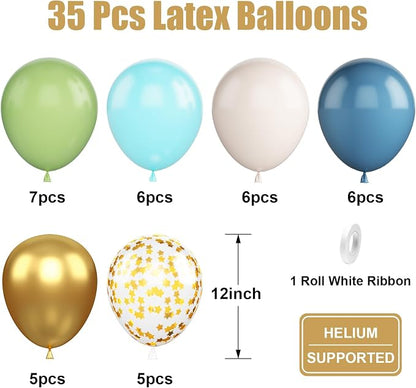 Green Blue Gold Balloons, 12 Inch Dusty Blue and Sage Green Balloons Set - Image 2