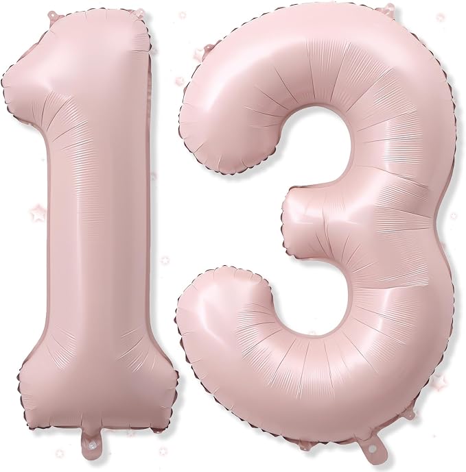 13th Birthday Balloons for Girls, Blush Pastel Pink Large Helium 13 Balloon by Froova