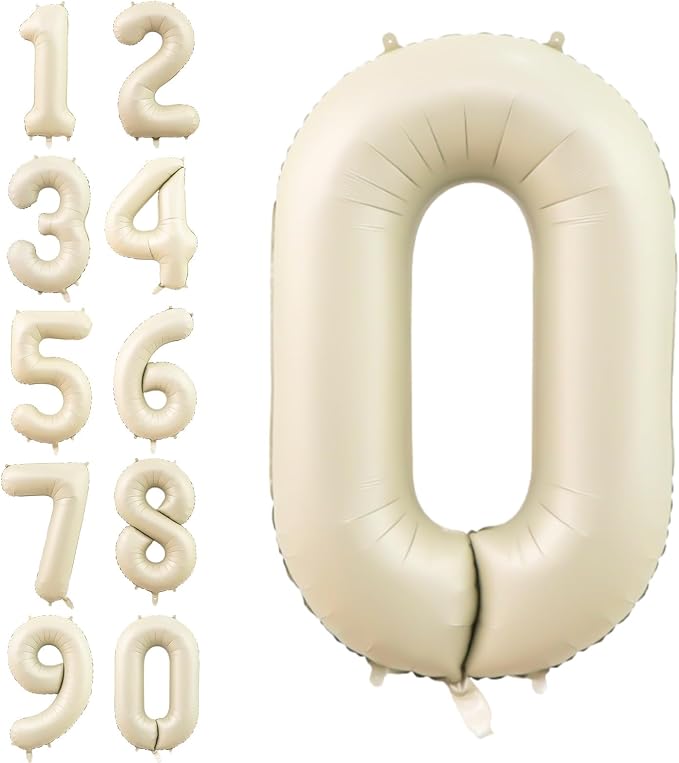 Number 0 Balloon Beige, 40 Inch Large Cream Foil 0 Helium Balloons by Dagelar