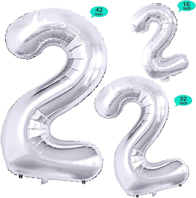 Silver Number 2 Foil Balloons, Huge Number Balloons - Image 2