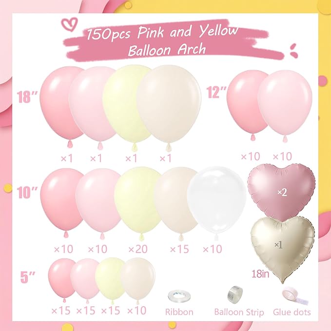 Pink and Yellow Balloon Arch Kit - Image 3