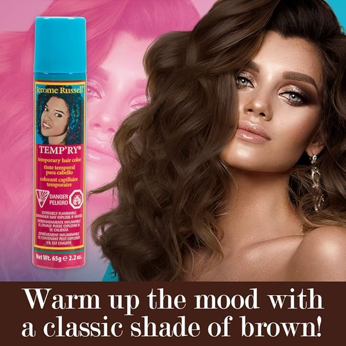 Jerome Russell Fast-Drying, Non-Sticky Hair Color Spray - Intense Brown Temporary Hair Dye for Travel, Vivid Color, 2.2 oz