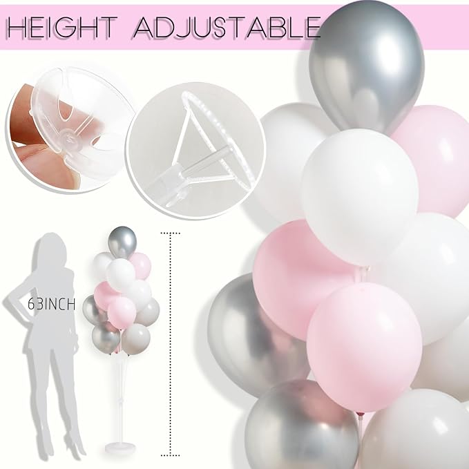 2Set Silver Pink Balloon Column Stand Kit - Image 4